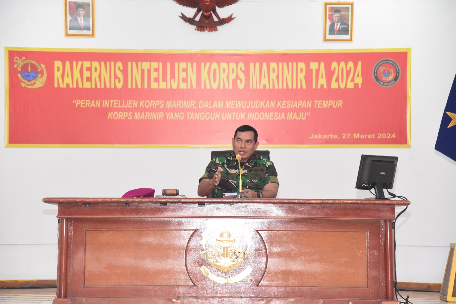 Dankormar Mayjen TNI Endi Supardi Buka Kegiatan Rakernis Intelijen Di Ruangan Rekreasi Yonif 4 Marinir Cilandak