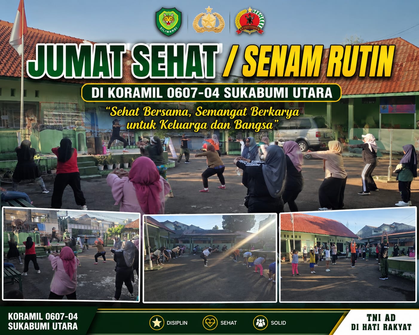 Semangat Jumat Sehat, Persit Koramil 0607-04 dan Warga Kompak Jaga Kebugaran