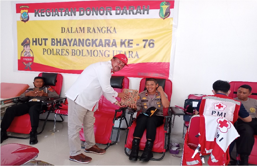 Donor Darah HUT Bhayangkara ke-76, Polres Bolmut Utara Gandeng PMI Kabupaten Gorontalo Utara